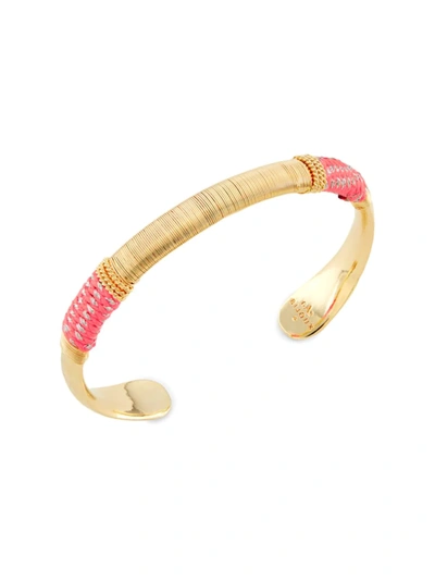 Shop Gas Bijoux Women's Macao 24k Goldplated Thread Cuff Bracelet In Pink