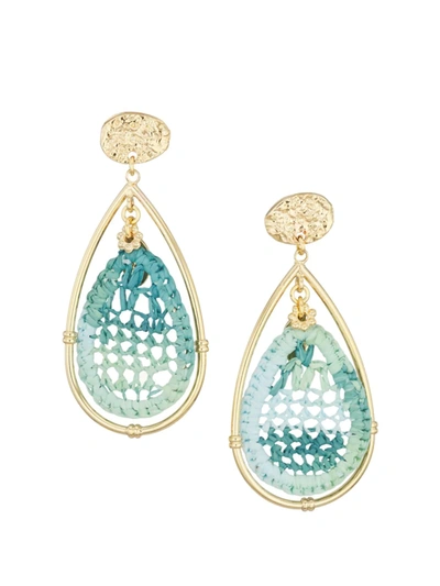 Shop Gas Bijoux Cage 24k Goldplated Woven Raffia Drop Earrings In Turquoise