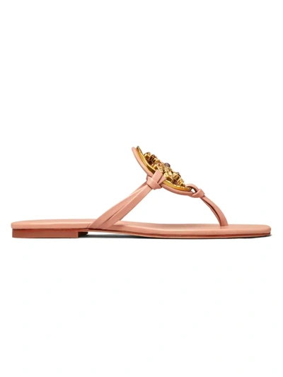 Shop Tory Burch Women's Miller Jeweled Leather Thong Sandals In Meadow Sweet