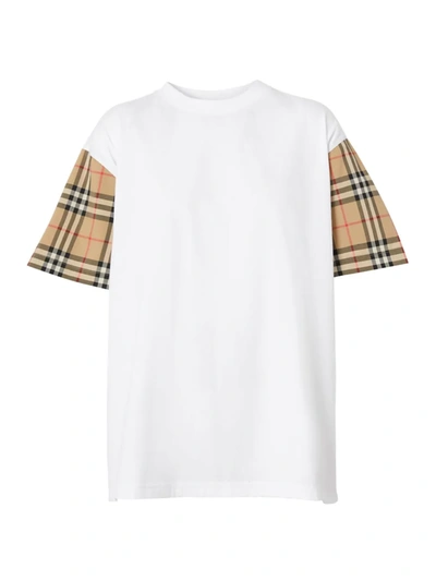 Shop Burberry Women's Carrick Check Sleeve T-shirt In White