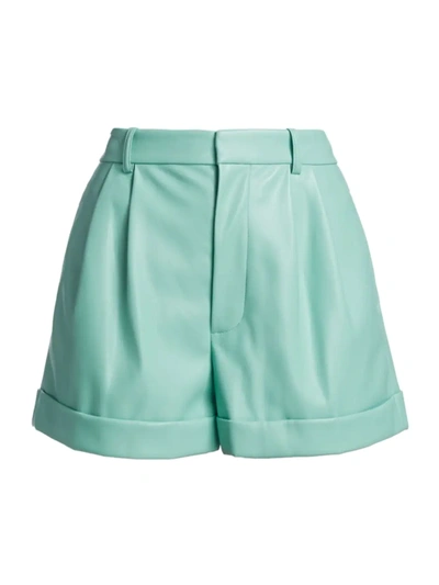 Shop Alice And Olivia Conry Vegan Leather Pleated Cuff Shorts In Breeze