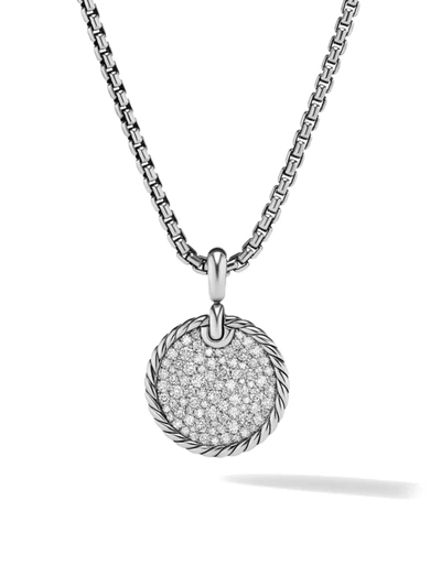 Shop David Yurman Women's Dy Elements Disc Pendant With Pavé Diamonds In Silver