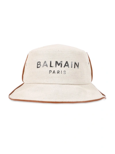 Shop Balmain Women's B-army Canvas & Leather Piping Bucket Hat In Beige