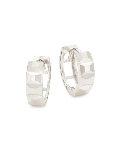Shop Saks Fifth Avenue Women's 14k White Gold Faceted Huggie Hoop Earrings