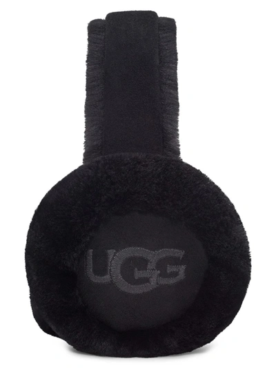 Shop Ugg Women's Sheepskin Embroidered Logo Earmuffs In Black