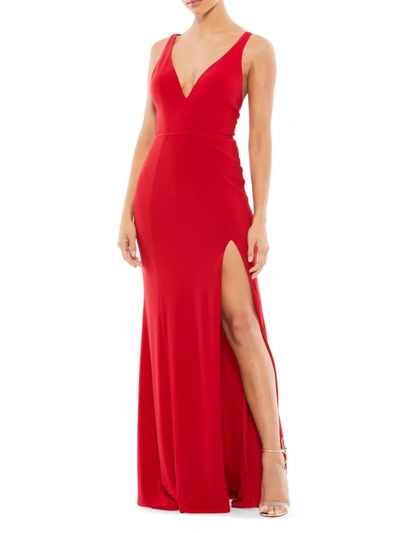 Shop Mac Duggal Women's Matte Jersey V-neck Gown In Red