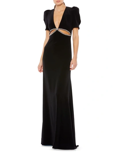 Shop Mac Duggal Women's Leena Rhinestone Cutout Sheath Gown In Black