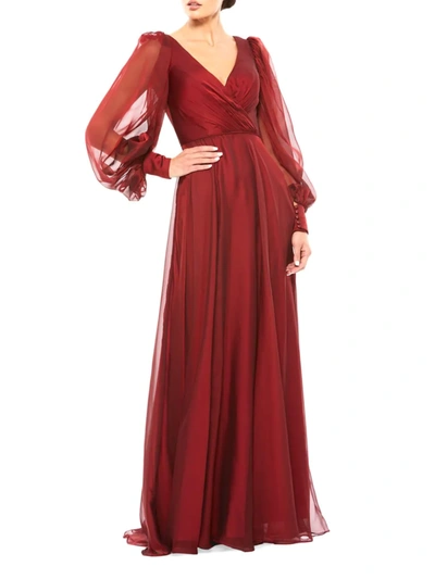 Shop Mac Duggal Women's A-line Chiffon Gown In Garnet