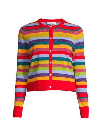 Shop Milly Rainbow Stripe Cardigan In Neutral