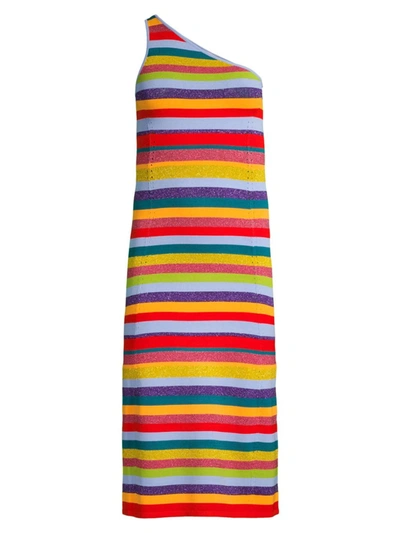 Shop Milly Women's Rainbow Stripe Midi Dress In Neutral