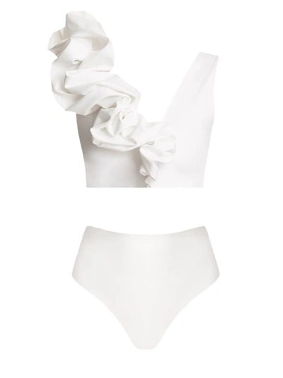 Shop Maygel Coronel Women's Rosa Ruffle Bikini Set In Off White