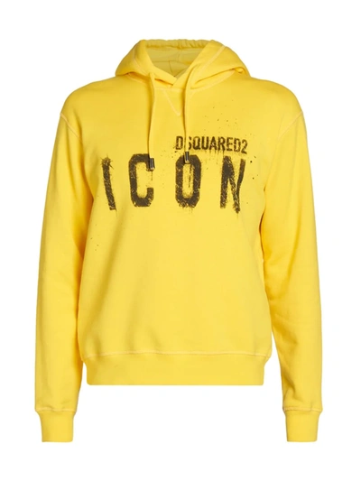 Shop Dsquared2 Men's Icon Spray Logo Hoodie In Yellow