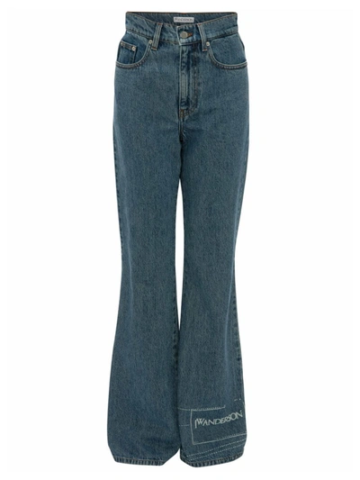 Shop Jw Anderson Women's Bootcut Embroidered Logo Jeans In Blue