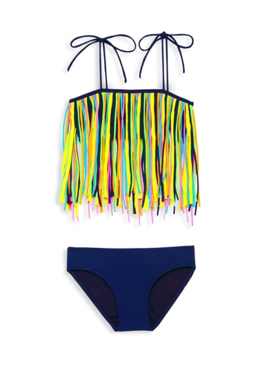 Shop Little Peixoto Little Girl's & Girl's Fringy Two-piece Bikini In Sapphire Blue Multi