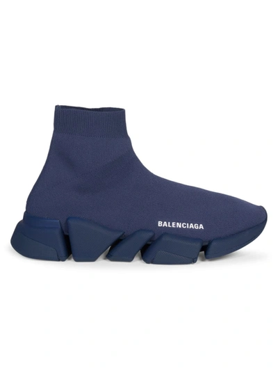 Shop Balenciaga Speed 2.0 Lt Sock Sneakers In Dark Navy