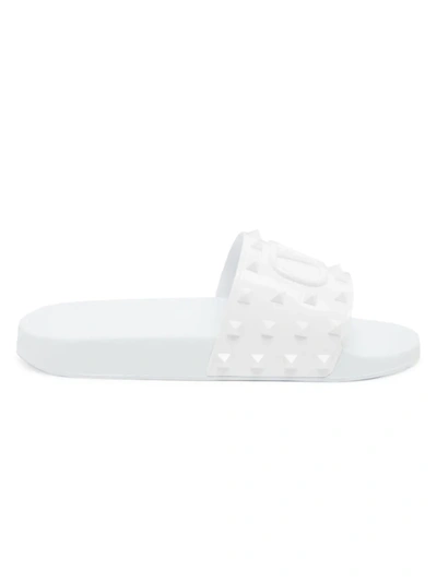 Shop Valentino Men's V Logo Rockstud Pool Slides In White