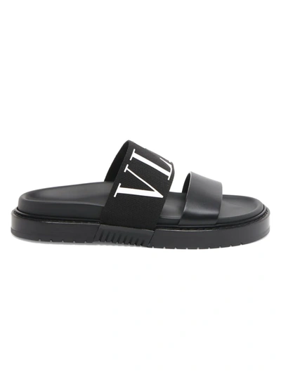 Shop Valentino Men's 2-strap Vltn Logo Slide Sandals In Black