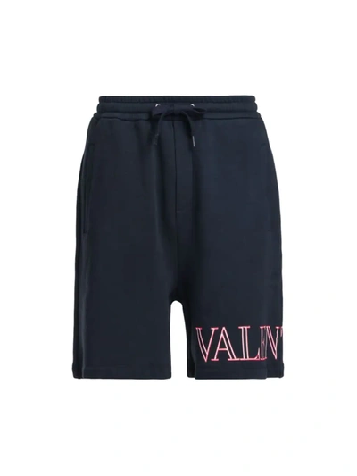 Shop Valentino Men's Vltn Tag Jersey Shorts In Dark Navy