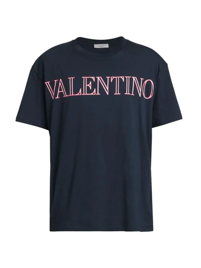 Shop Valentino Vltn Tag Logo T-shirt In Dark Navy