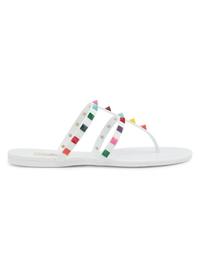 Shop Valentino Women's Rockstud Pvc Thong Sandals In Bianco Multicolor