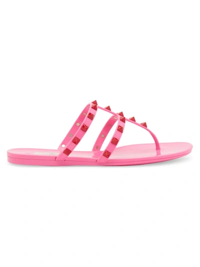 Shop Valentino Women's Rockstud Jelly Thong Sandals In Feminine Rouge
