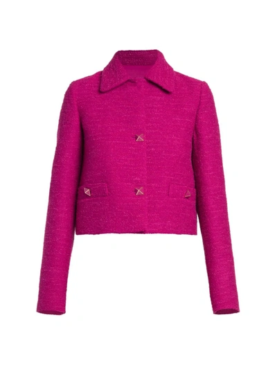 Shop Valentino Women's Cropped Tweed Jacket In Pink
