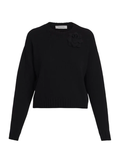 Shop Valentino Flower-embellished Sweater In Black