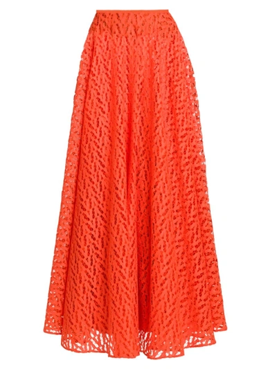 Shop Valentino Women's Openwork Midi-skirt In Orange