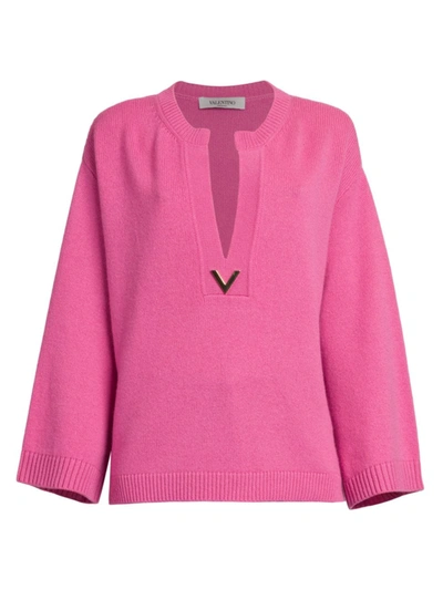 Shop Valentino Logo Cashmere Sweater In Pink
