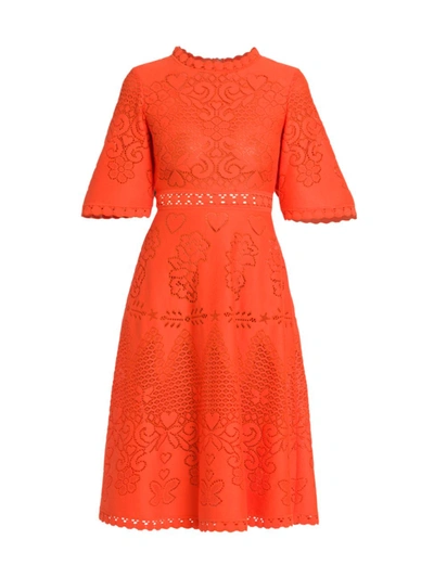 Shop Valentino Women's Openwork Pattern Midi-dress In Orange