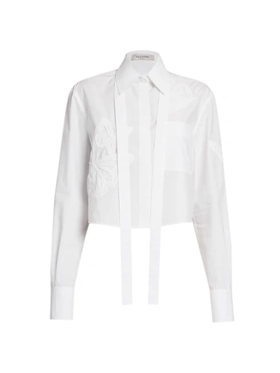 Shop Valentino Women's Embroidered Poplin Butterfly Shirt In White