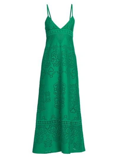 Shop Valentino Women's Openwork Pattern Maxi Dress In Green