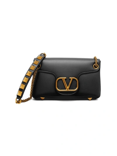 Shop Valentino Vlogo Leather Shoulder Bag In Nero
