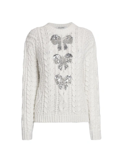 Shop Valentino Women's Sequin-embellished Bow Sweater In Neutral