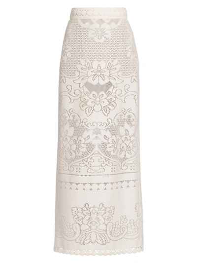 Shop Valentino Women's Openwork Pattern Maxi-skirt In Ivory