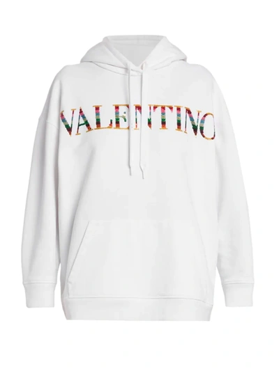 Shop Valentino Women's Sequin-embellished Logo Hoodie In White