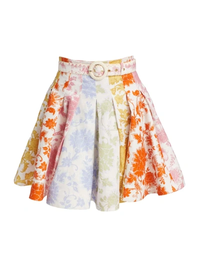 Shop Zimmermann Women's Flip Pleated Mini Skirt In Spliced Tonal Floral