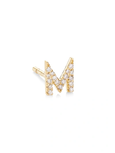 Shop Saks Fifth Avenue Women's 14k Yellow Gold & 0.03 Tcw Diamond Initial Stud Earring In Initial M