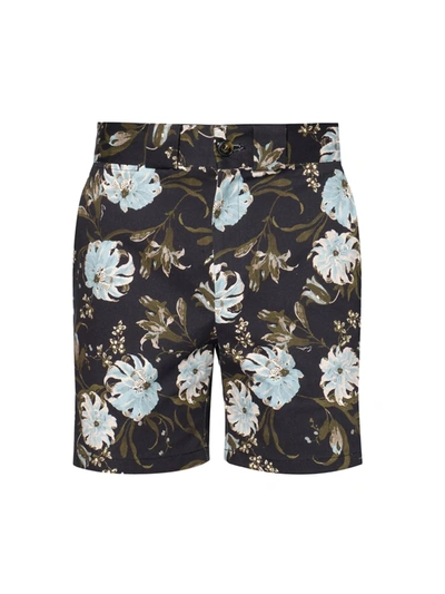 Shop Erdem Men's Lucas Floral-print Shorts In Black Azure Olive