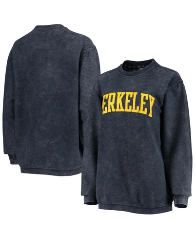 Pressbox Women's Navy Cal Bears Comfy Cord Vintage-like Wash Basic Arch Pullover Sweatshirt In Navy