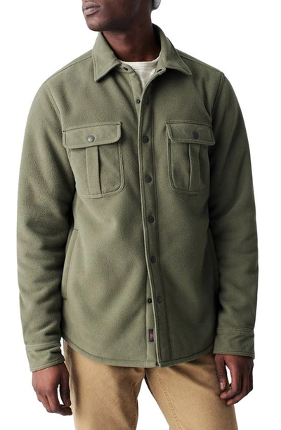Shop Faherty Fleece Lined Snap Shirt Jacket In Olive