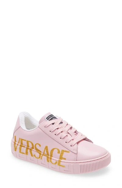 Shop Versace Kids' Greca Logo Low Top Sneaker In Light Pink
