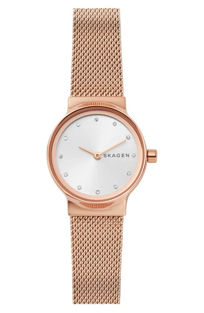 Shop Skagen Freja Crystal Accent Mesh Strap Watch, 26mm In Rose Gold/ White/ Rose Gold