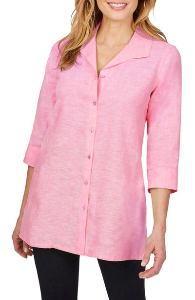 Shop Foxcroft Sterling Button Front Non-iron Linen Shirt In Cabana Pink