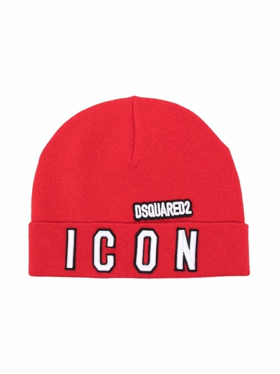 Shop Dsquared2 Embroidered Logo Beanie In 红色
