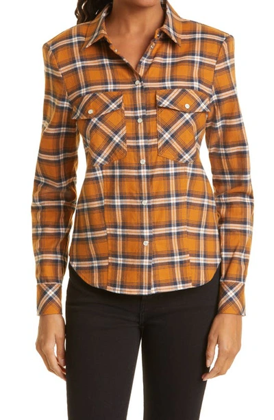 Shop Veronica Beard Barnette Plaid Cotton Flannel Button-up Shirt In Saffron Multi