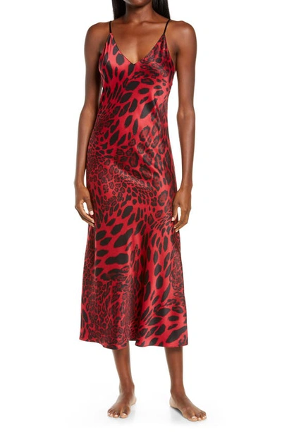 Shop Natori Leopard Print Satin Nightgown In Red Black Combo