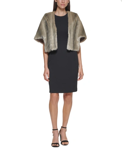 Shop Eliza J Faux-fur Shrug In Grey