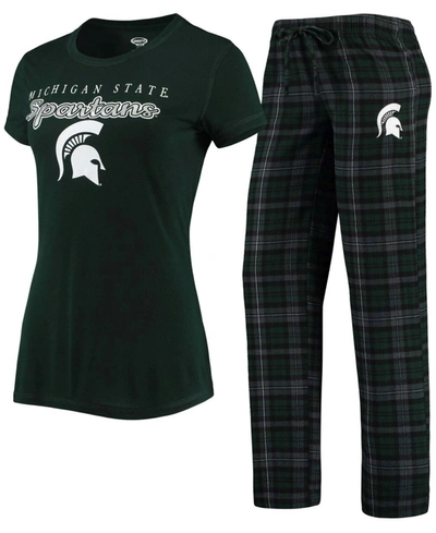 Shop Concepts Sport Women's Green And Black Michigan State Spartans Lodge T-shirt And Flannel Pants Sleep Set In Green/black
