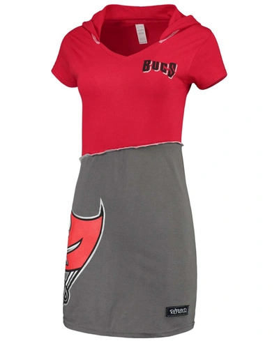 Shop Refried Apparel Women's  Red And Pewter Tampa Bay Buccaneers Hooded Mini Dress In Red/pewter